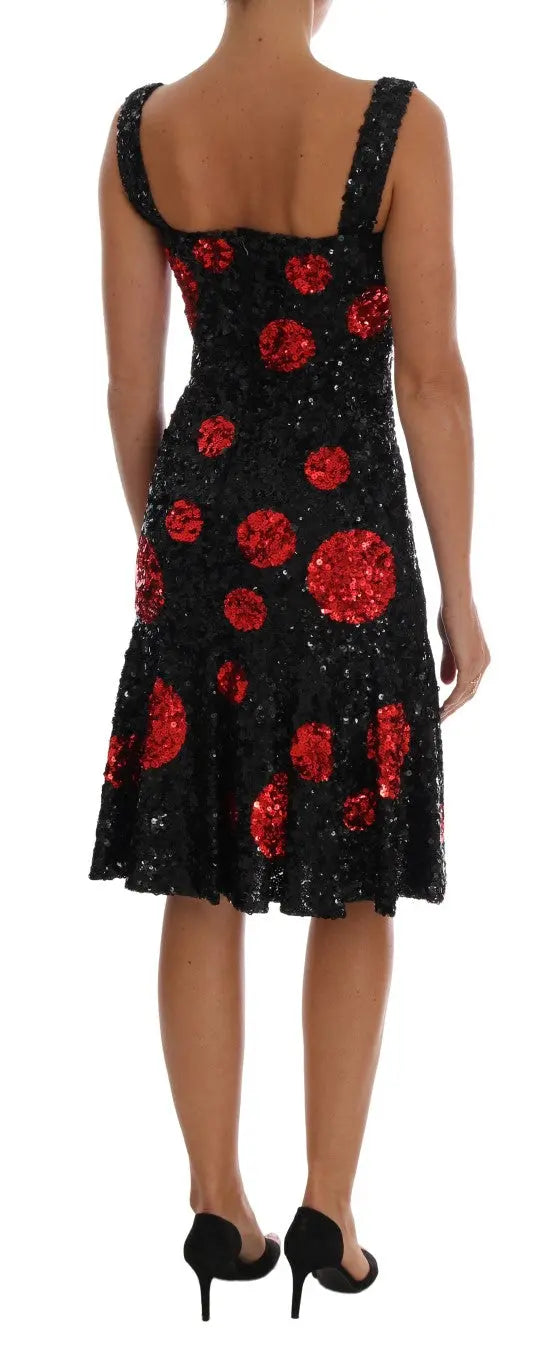 Dolce & Gabbana Black Red Polka Sequined Shift Dress - Zeiniez