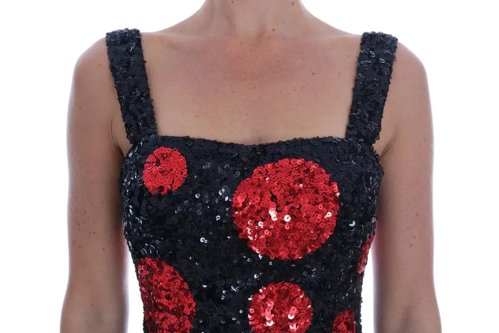 Dolce & Gabbana Black Red Polka Sequined Shift Dress - Zeiniez