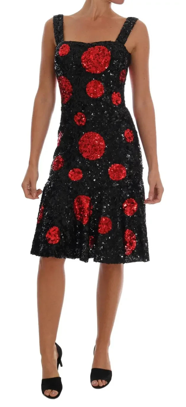 Dolce & Gabbana Black Red Polka Sequined Shift Dress - Zeiniez