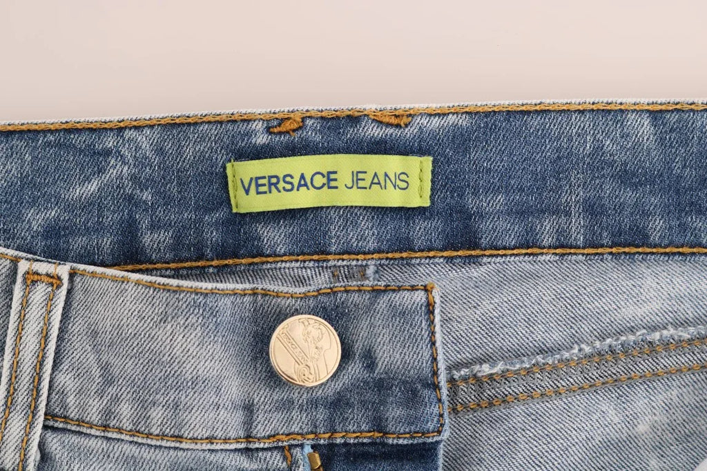 Versace Jeans Blue Wash Torn Stretch Slim Fit Jeans - Zeiniez