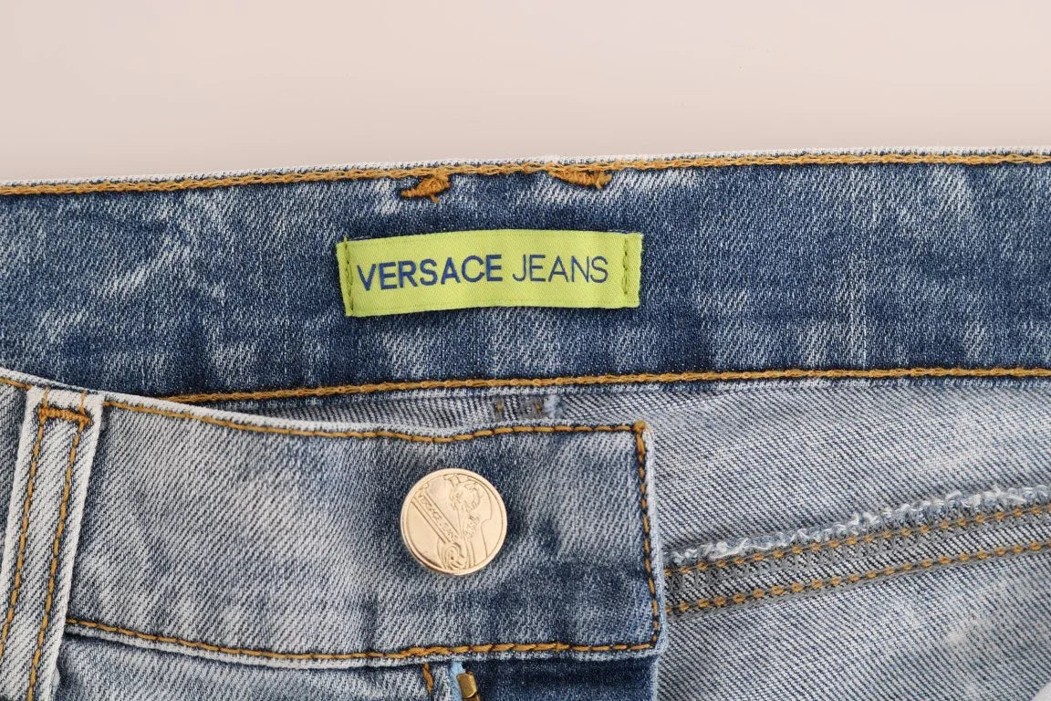 Versace Jeans Blue Wash Torn Stretch Slim Fit Jeans - Zeiniez