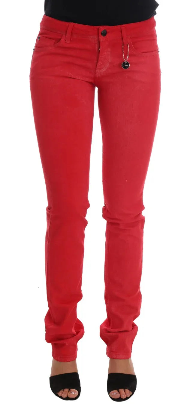 Costume National Red Cotton Stretch Slim Jeans - Zeiniez