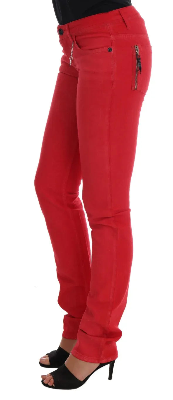 Costume National Red Cotton Stretch Slim Jeans - Zeiniez
