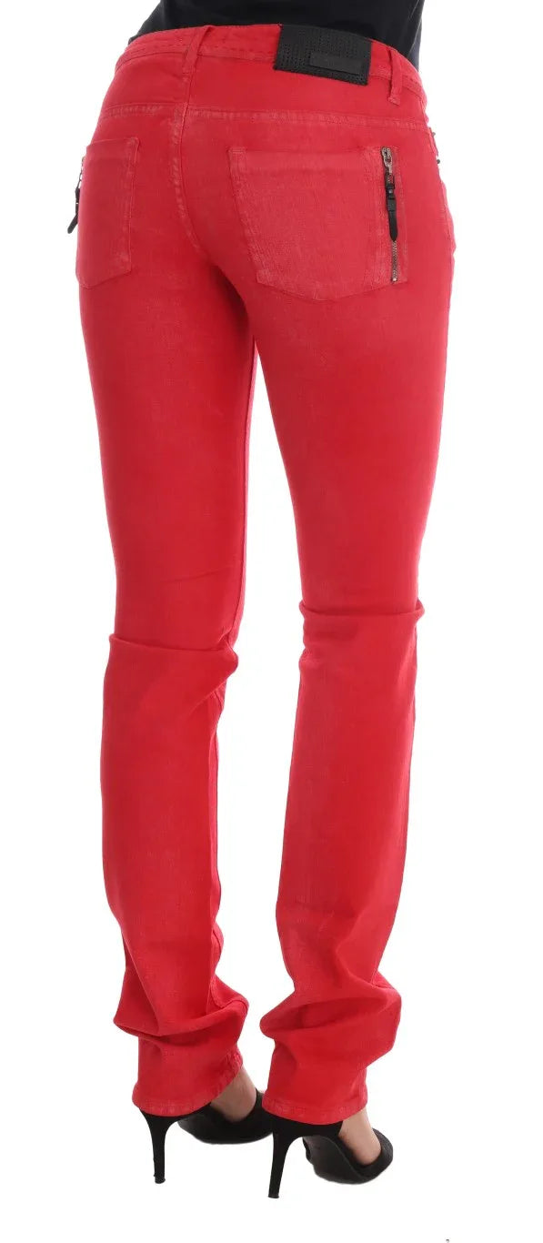 Costume National Red Cotton Stretch Slim Jeans - Zeiniez