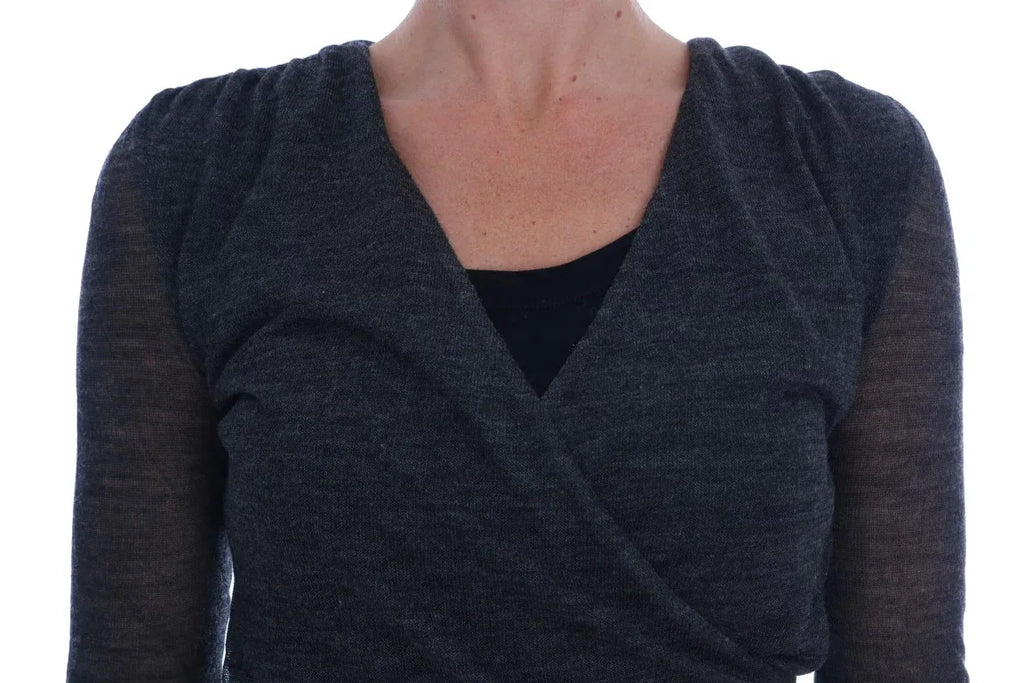 Ermanno Scervino Gray Wool Lace Top Long Sleeved T-shirt - Zeiniez