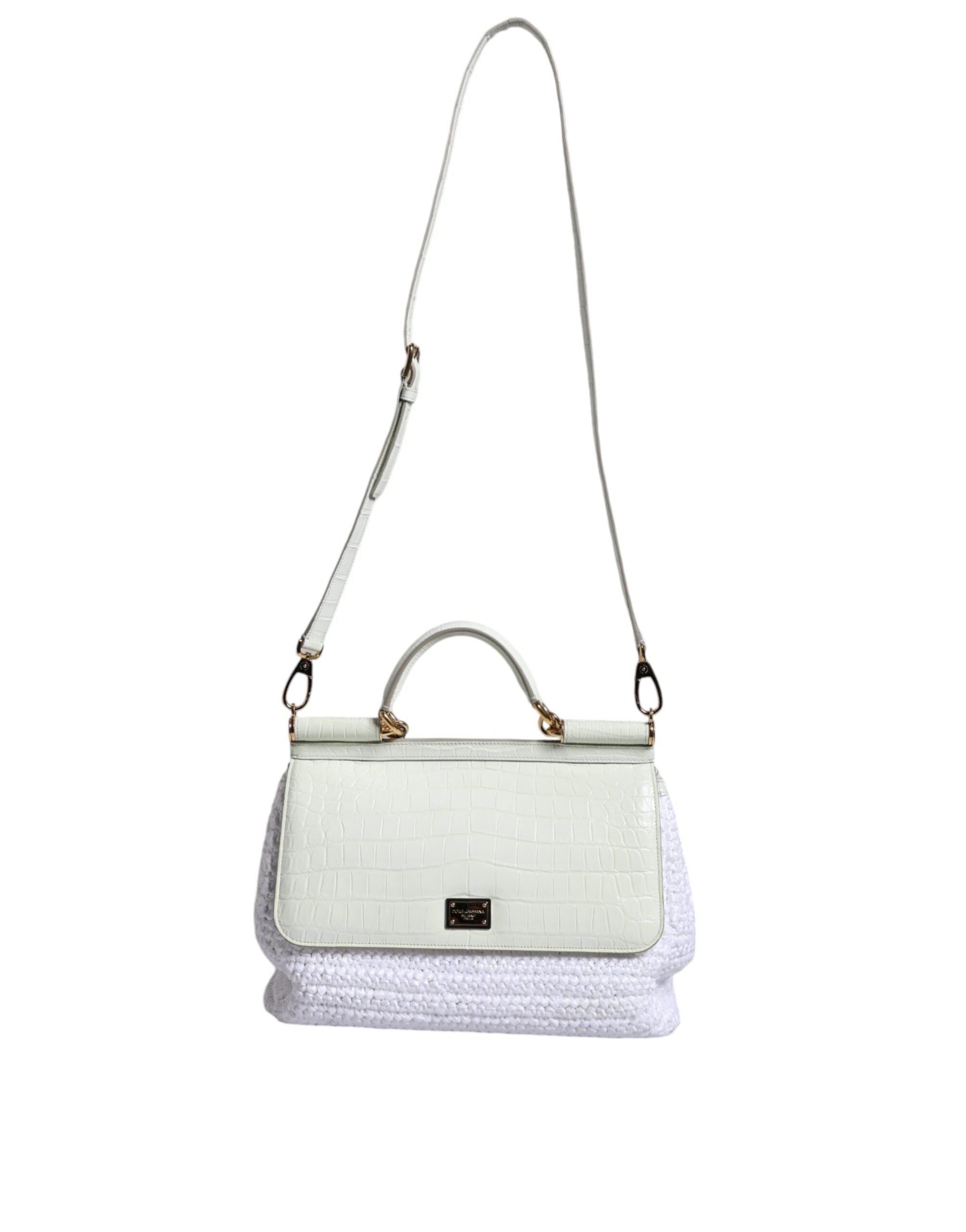 Dolce & Gabbana White Rafia Leather SICILY Crossbody Bag - Zeiniez
