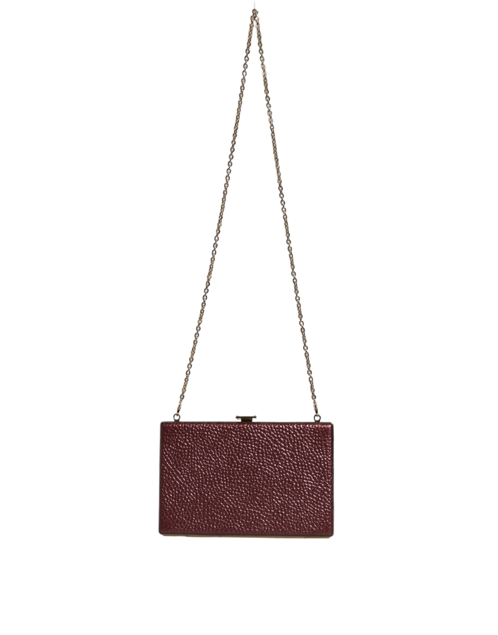 Dolce & Gabbana Maroon Leather Clutch Evening Crossbody Bag - Zeiniez