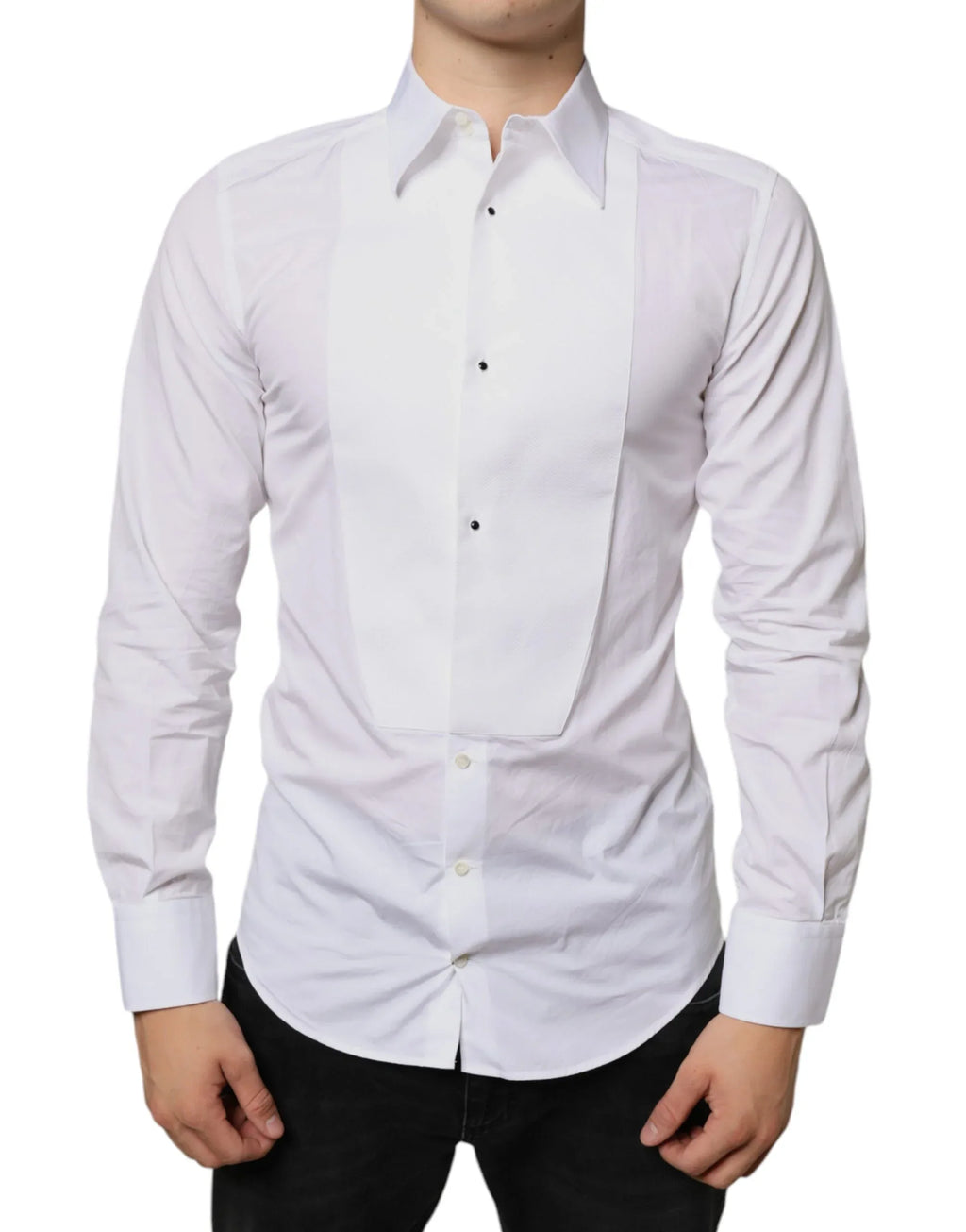 Dolce & Gabbana White Bib Cotton Poplin Formal Dress Shirt - Zeiniez
