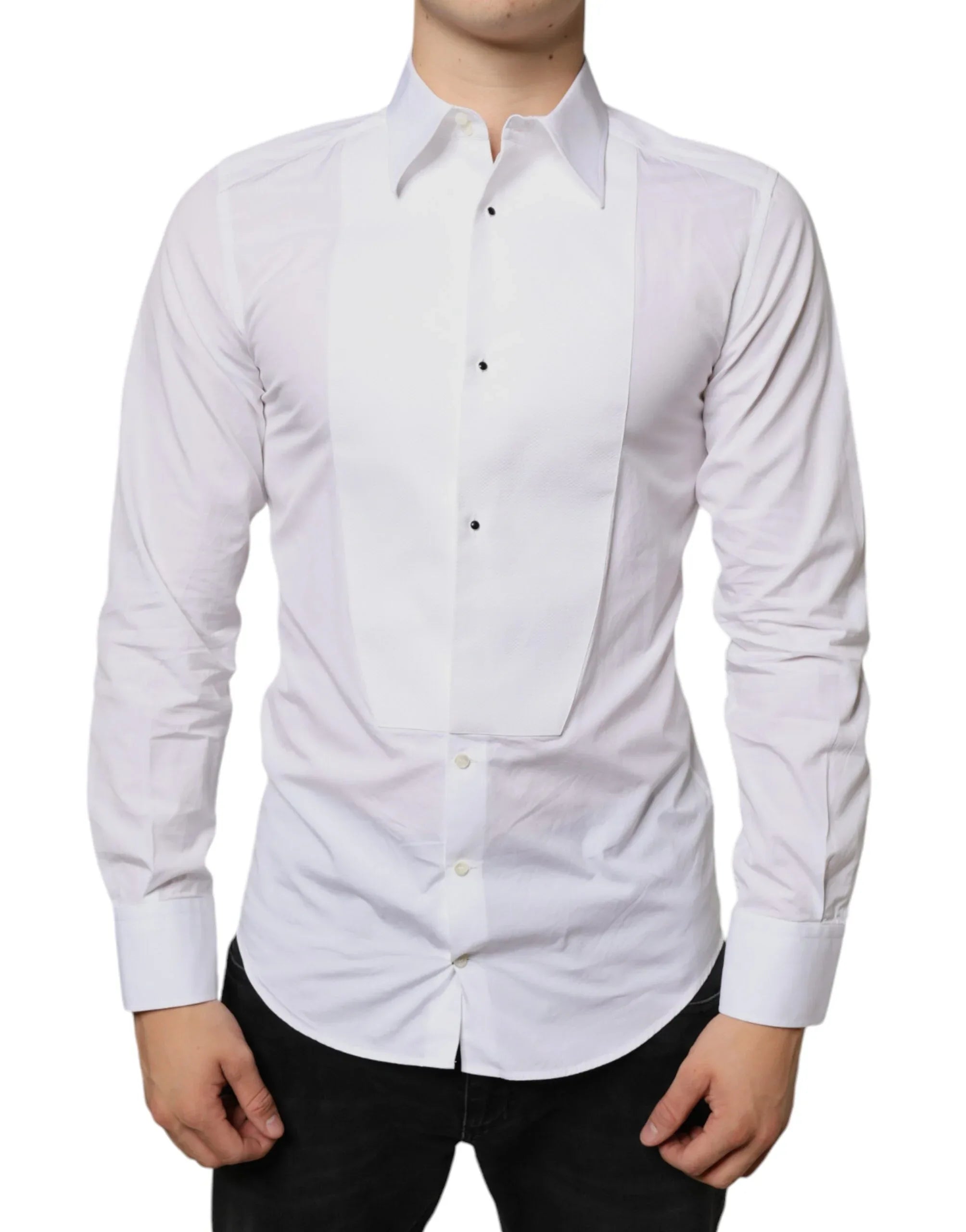 Dolce & Gabbana White Bib Cotton Poplin Formal Dress Shirt - Zeiniez