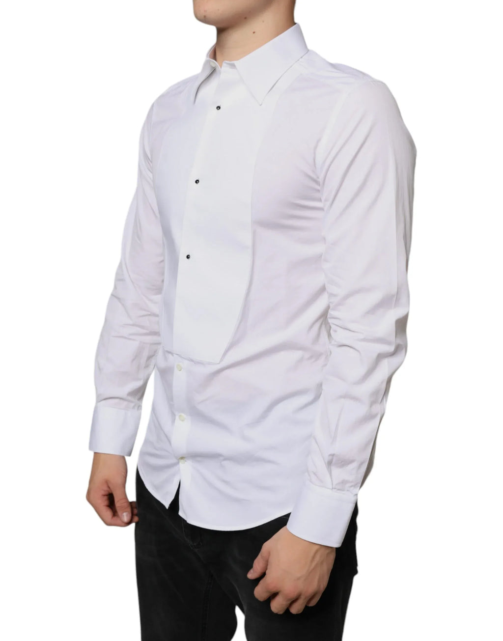Dolce & Gabbana White Bib Cotton Poplin Formal Dress Shirt - Zeiniez