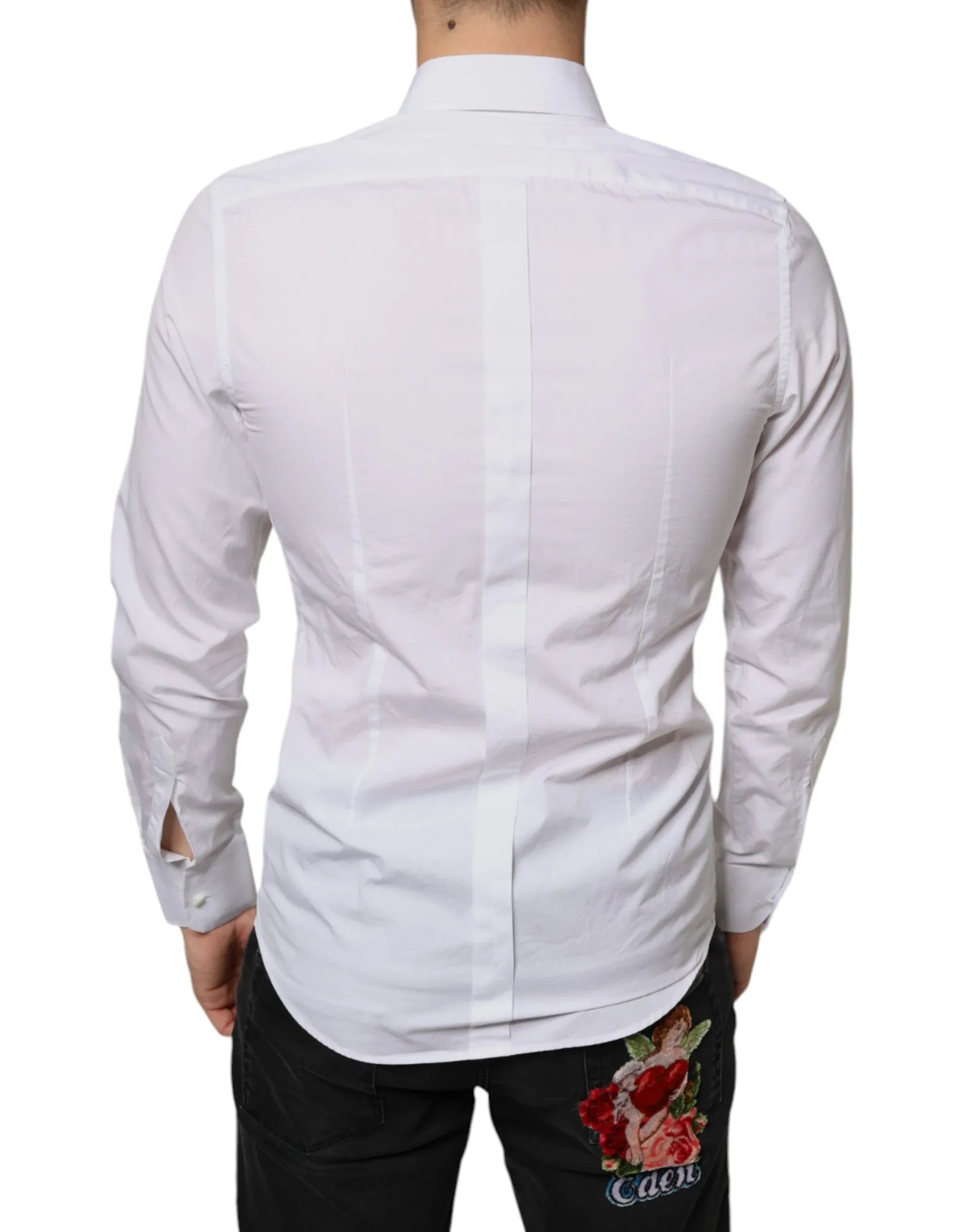 Dolce & Gabbana White Bib Cotton Poplin Formal Dress Shirt - Zeiniez