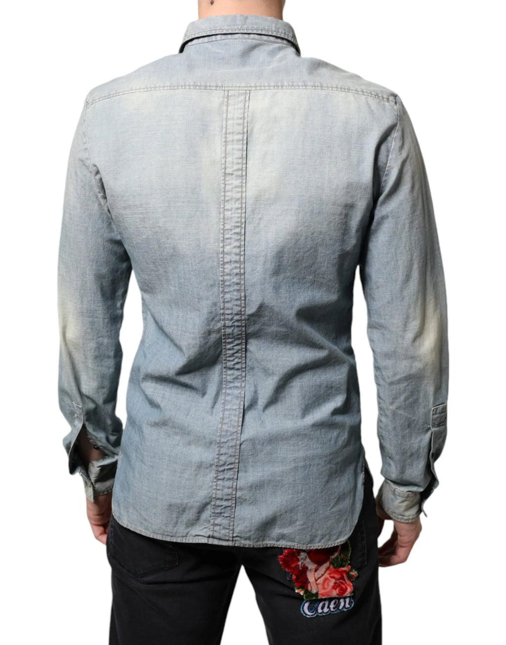 John Galliano Light Blue Printed Cotton Denim Long Sleeves Shirt - Zeiniez