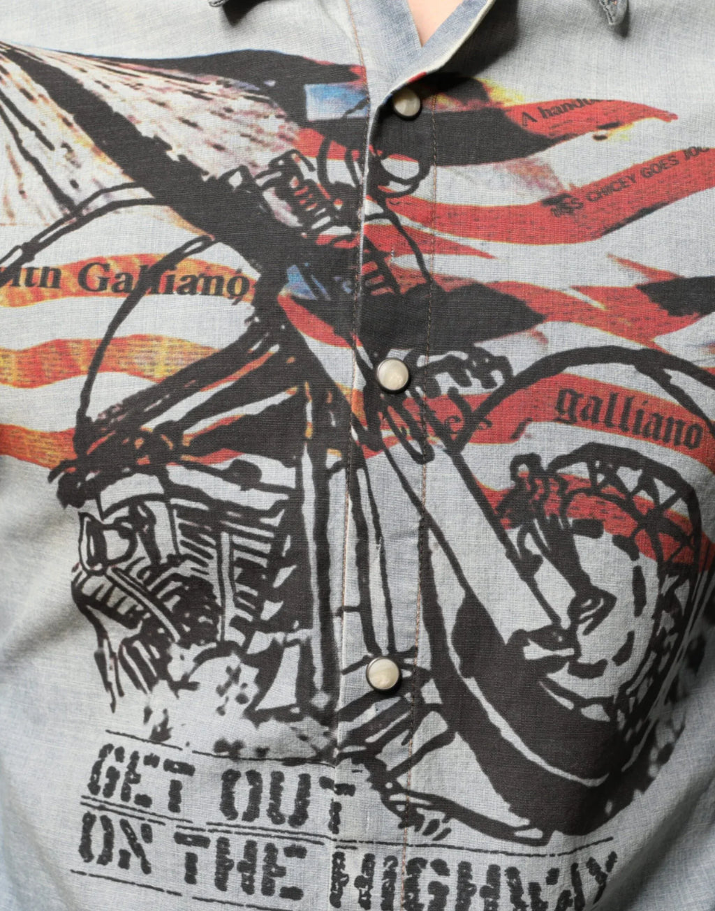 John Galliano Light Blue Printed Cotton Denim Long Sleeves Shirt - Zeiniez