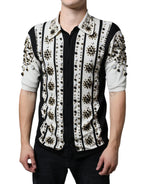 Dolce & Gabbana White Black Silk Studded Stone Crystal Shirt - Zeiniez