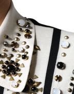 Dolce & Gabbana White Black Silk Studded Stone Crystal Shirt - Zeiniez