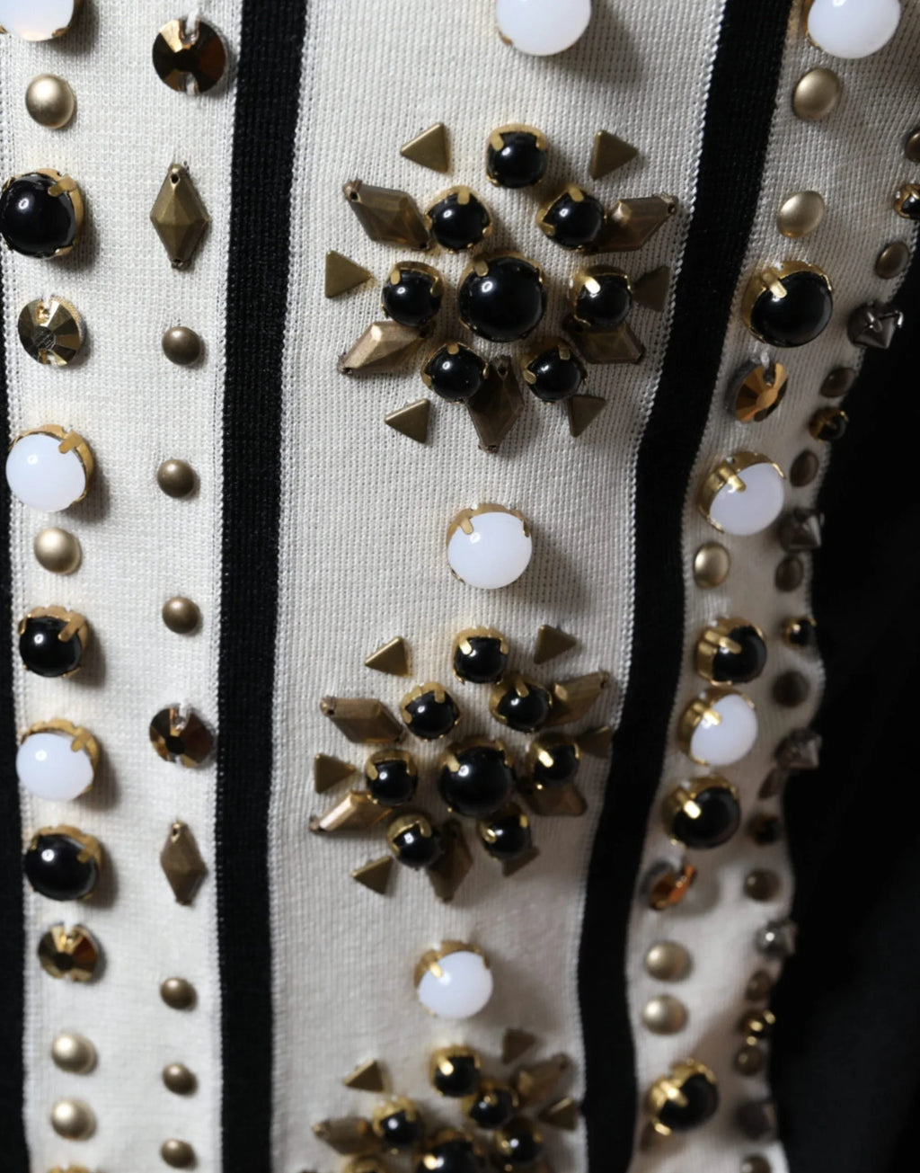 Dolce & Gabbana White Black Silk Studded Stone Crystal Shirt - Zeiniez
