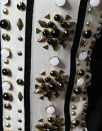 Dolce & Gabbana White Black Silk Studded Stone Crystal Shirt - Zeiniez