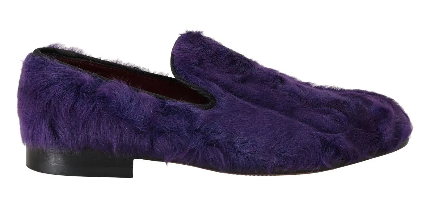 Dolce & Gabbana Purple Sheep Fur Leather Loafers - Zeiniez