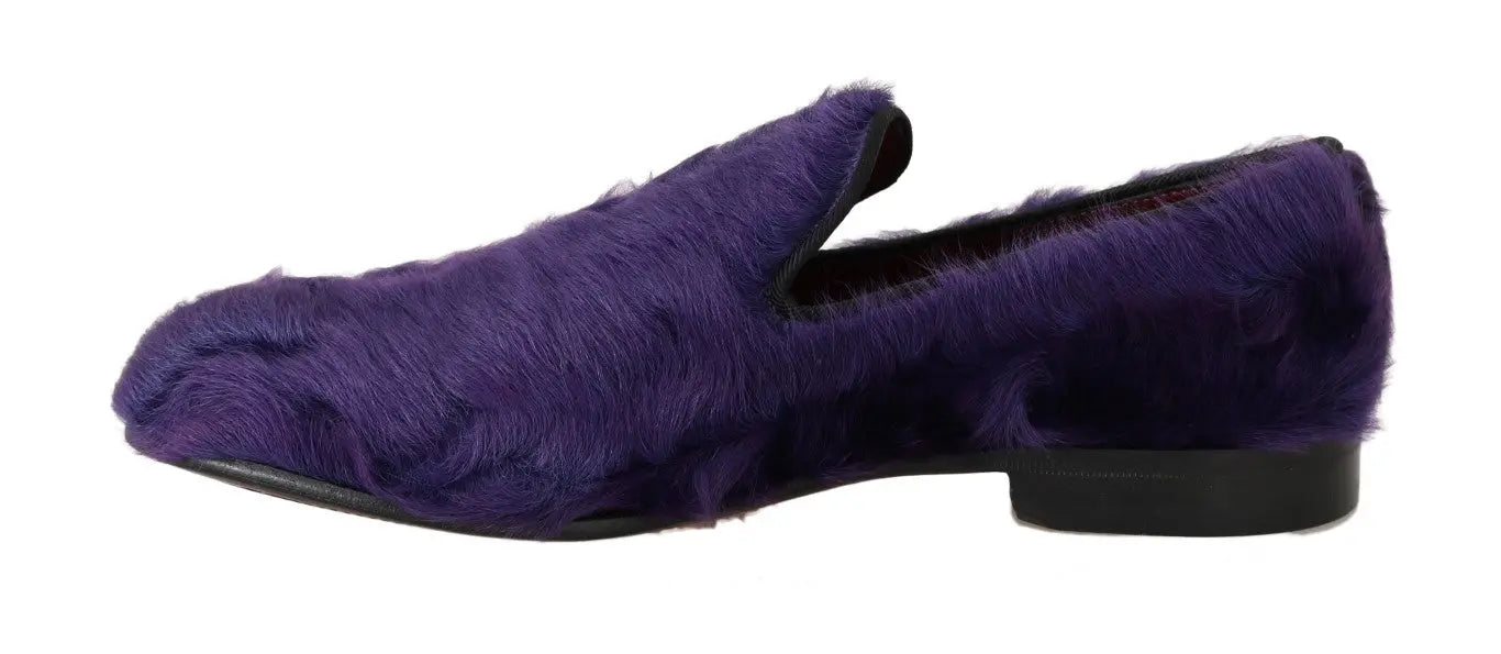 Dolce & Gabbana Purple Sheep Fur Leather Loafers - Zeiniez