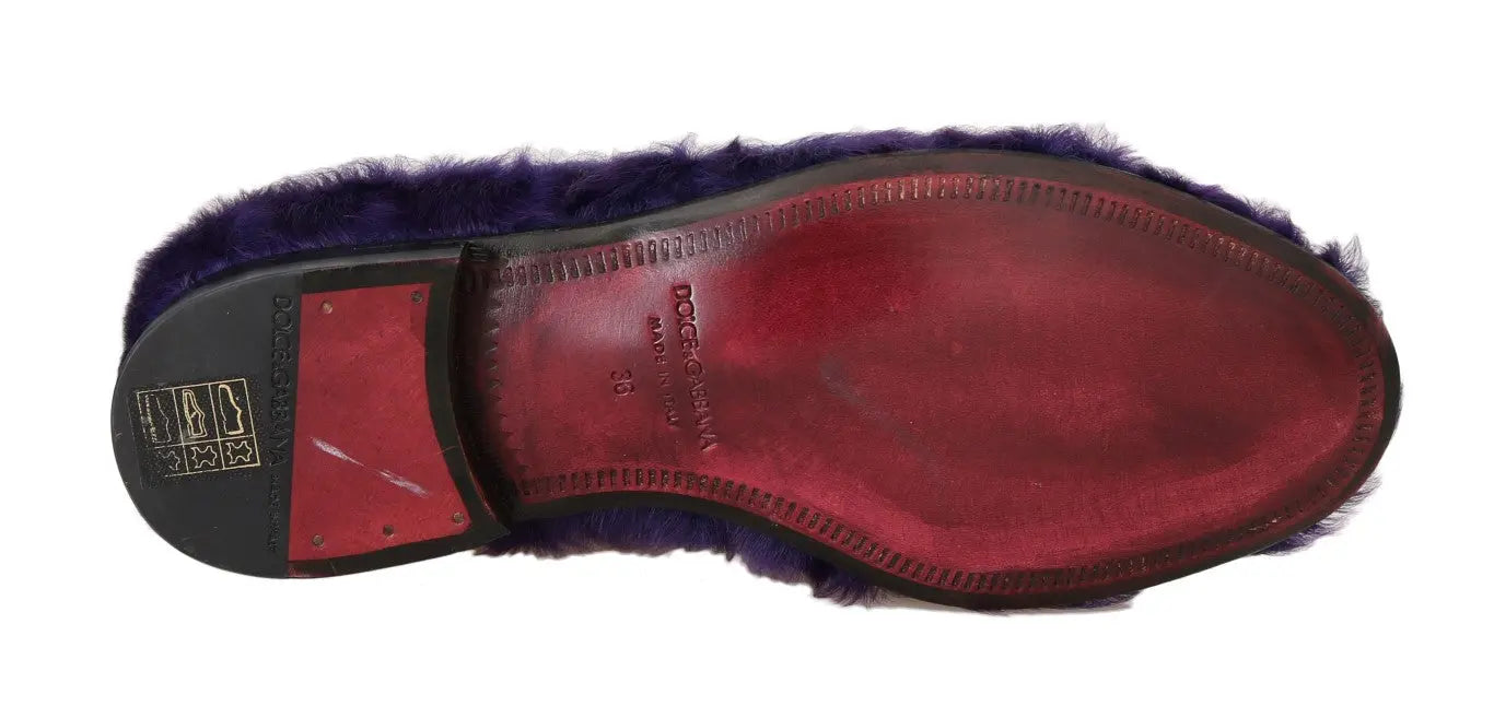 Dolce & Gabbana Purple Sheep Fur Leather Loafers - Zeiniez