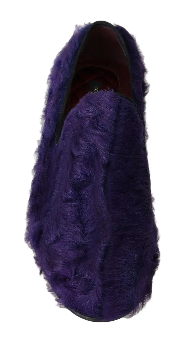 Dolce & Gabbana Purple Sheep Fur Leather Loafers - Zeiniez
