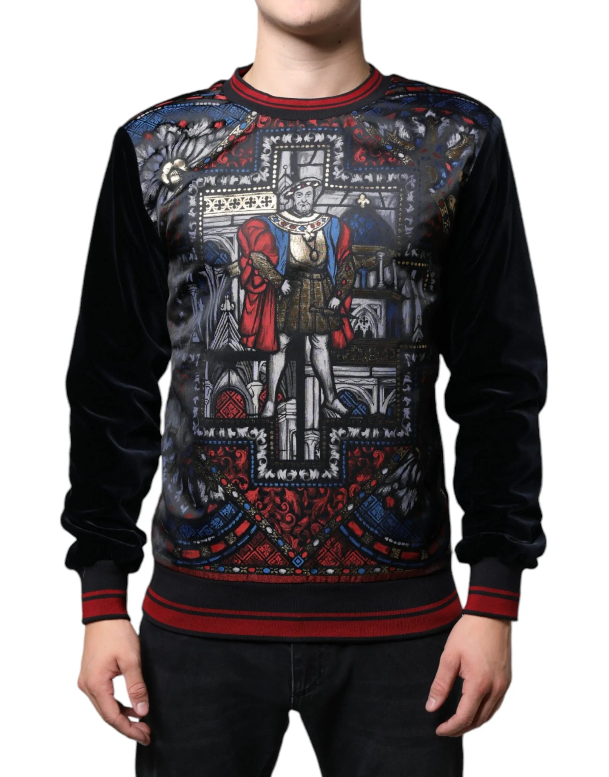 Dolce & Gabbana Multicolor Jacquard Crew Neck Sweatshirt Sweater - Zeiniez