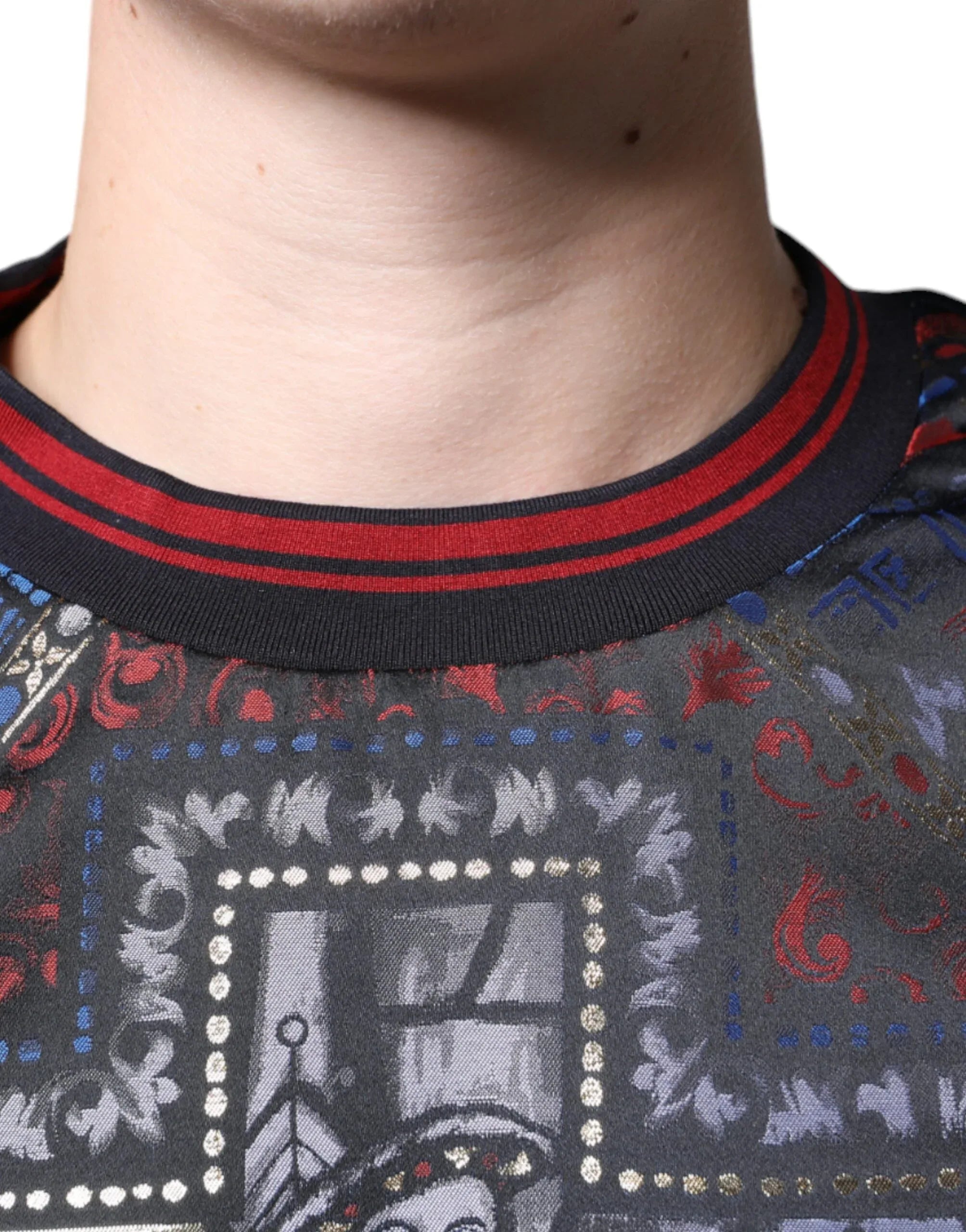 Dolce & Gabbana Multicolor Jacquard Crew Neck Sweatshirt Sweater - Zeiniez