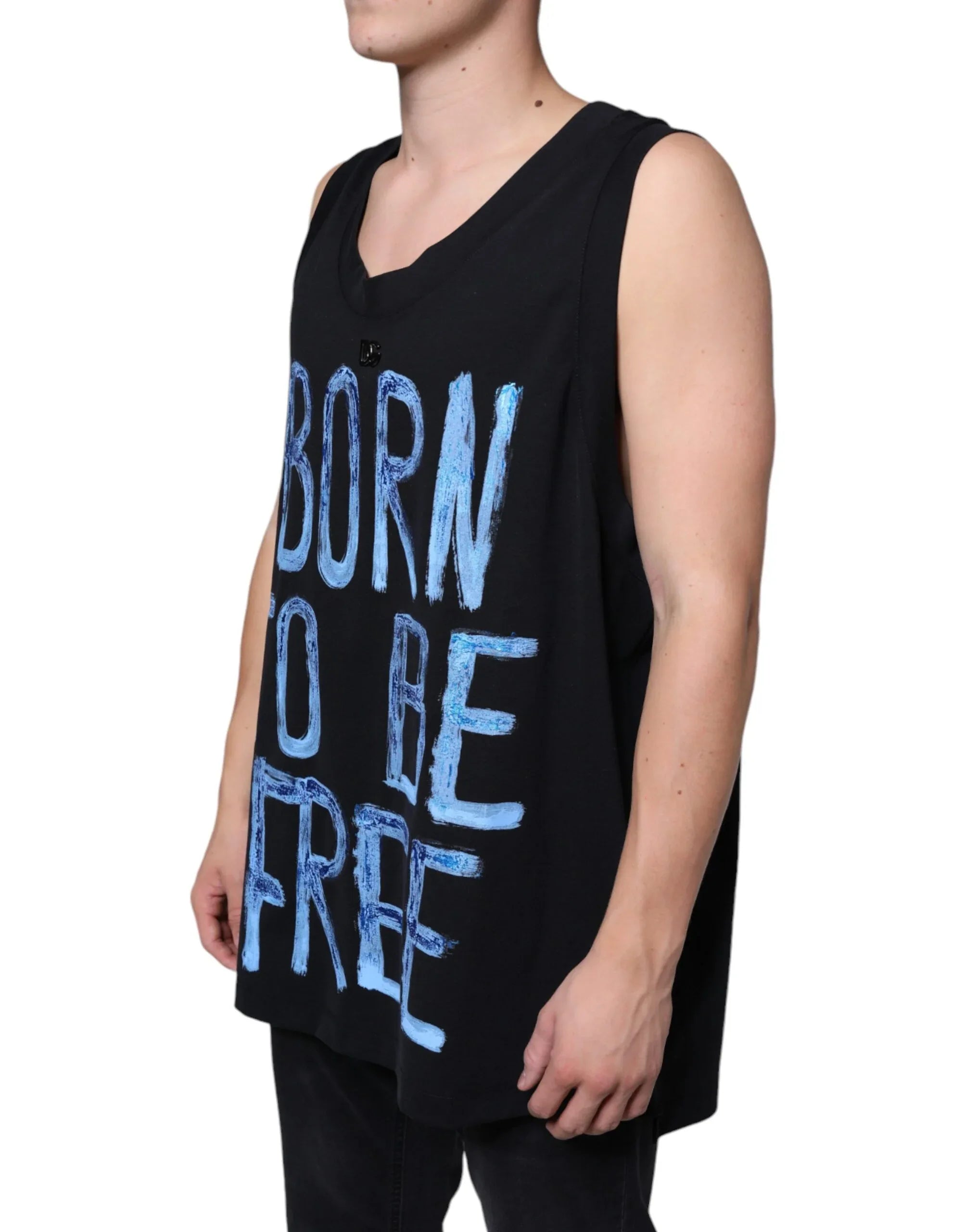 Dolce & Gabbana Black Cotton Born To Be Free Sleeveless T-shirt - Zeiniez