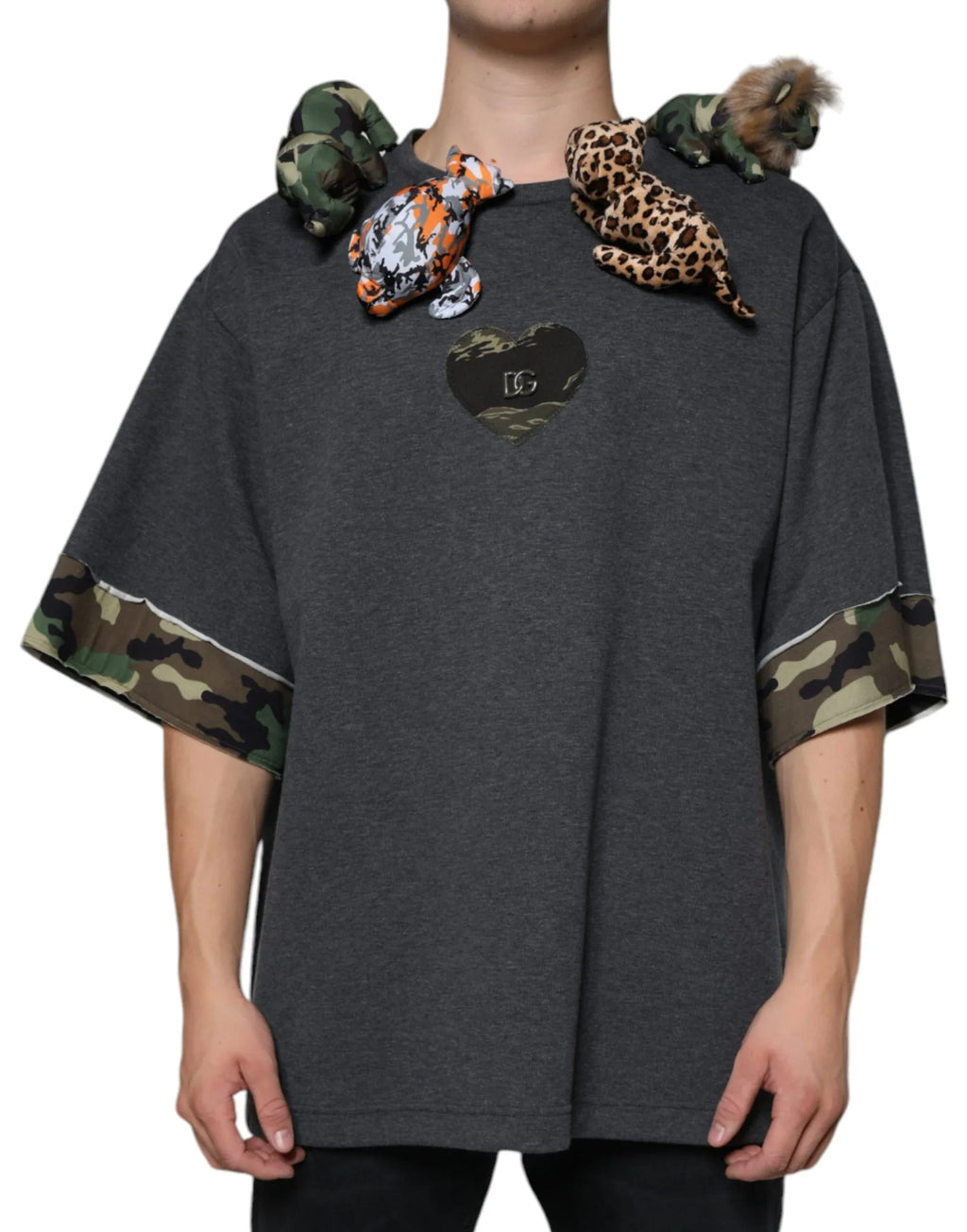 Dolce & Gabbana Gray Camouflage Animal Stuff Cotton T-shirt - Zeiniez