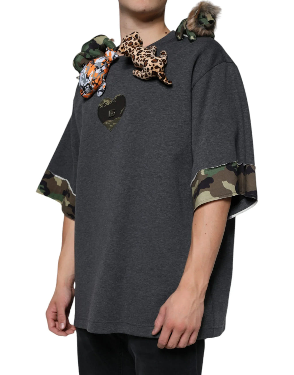 Dolce & Gabbana Gray Camouflage Animal Stuff Cotton T-shirt - Zeiniez