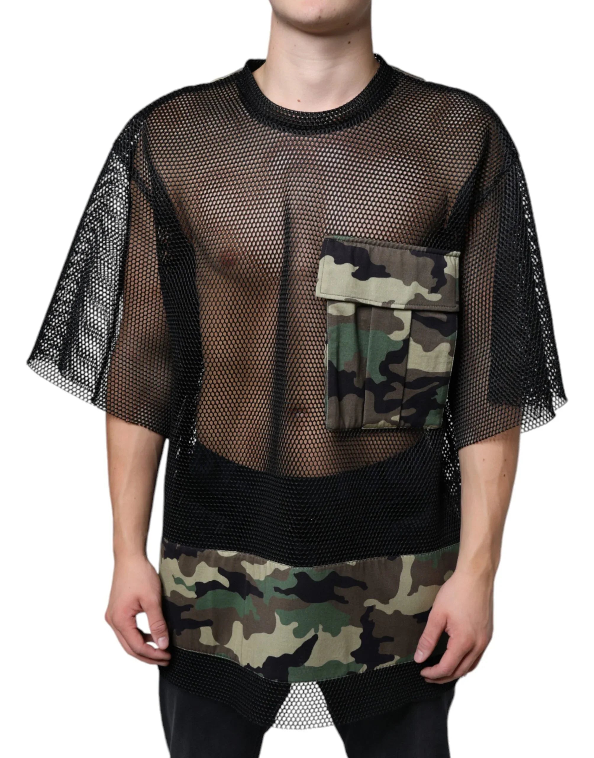 Dolce & Gabbana Black Mesh Camouflage Short Sleeves T-shirt - Zeiniez