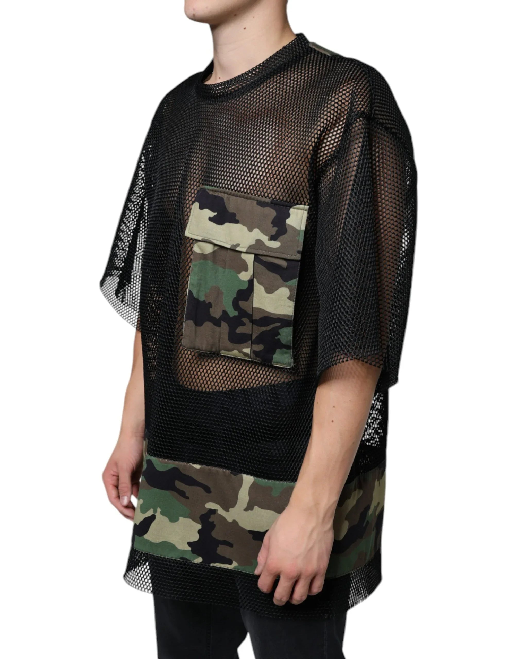 Dolce & Gabbana Black Mesh Camouflage Short Sleeves T-shirt - Zeiniez