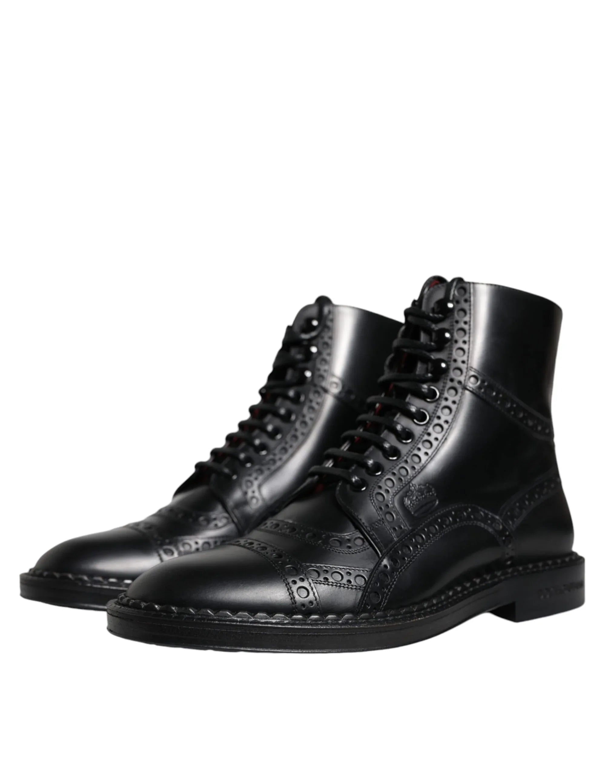 Dolce & Gabbana Black Leather Lace Up Mid Calf Boots Shoes - Zeiniez