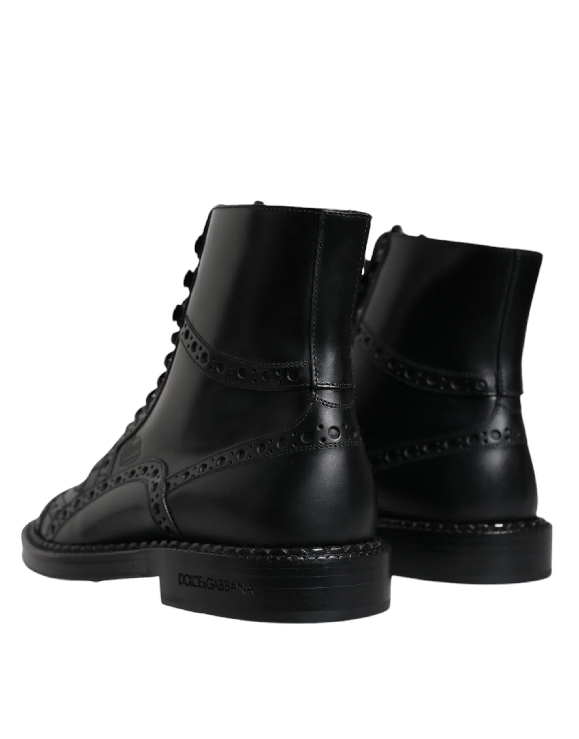 Dolce & Gabbana Black Leather Lace Up Mid Calf Boots Shoes - Zeiniez