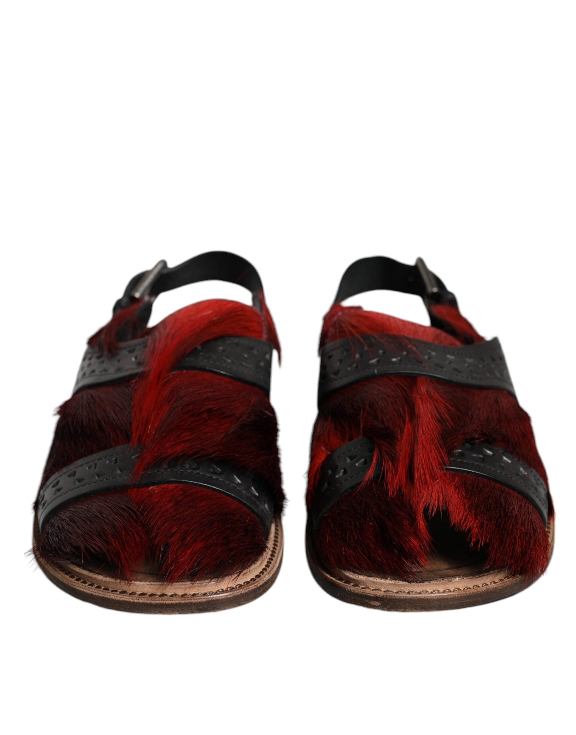 Dolce & Gabbana Black Red Gazelle Hair Leather Sandals Shoes - Zeiniez