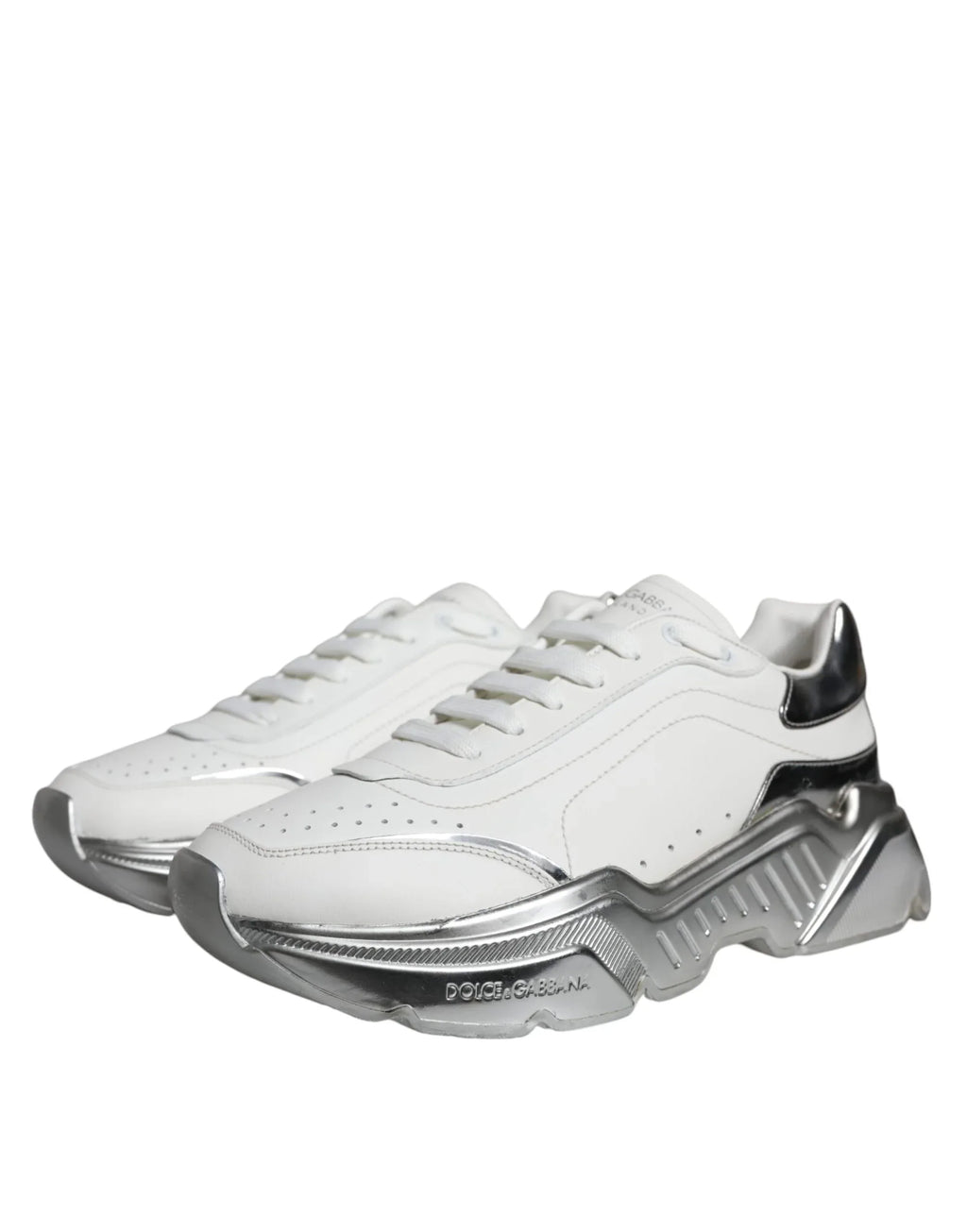 Dolce & Gabbana White Silver Daymaster Low Top Sneakers Shoes - Zeiniez