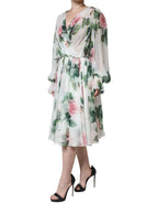 Dolce & Gabbana White Silk Floral Print A-line Midi Dress - Zeiniez