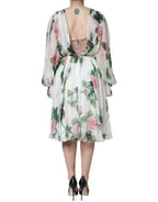 Dolce & Gabbana White Silk Floral Print A-line Midi Dress - Zeiniez