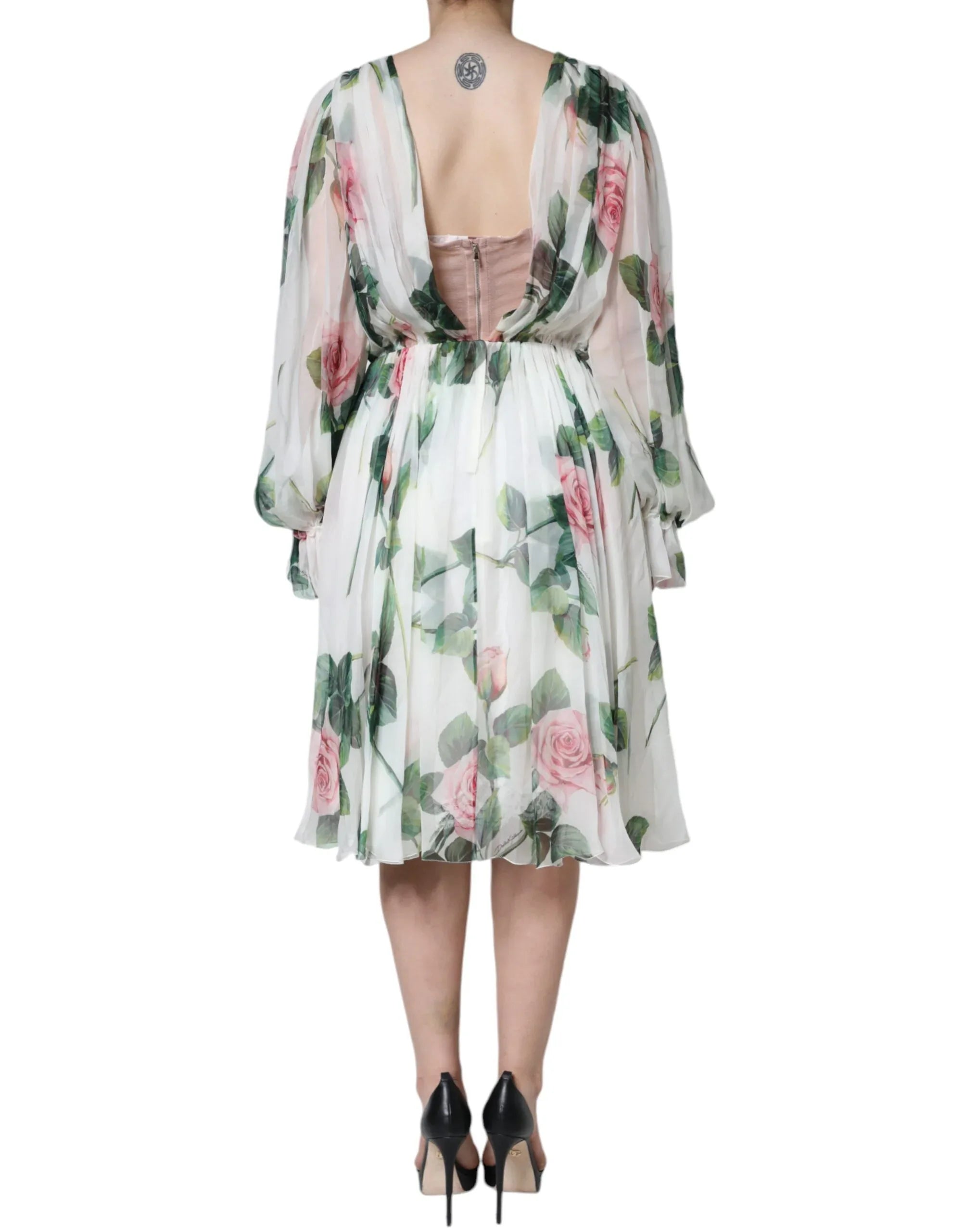 Dolce & Gabbana White Silk Floral Print A-line Midi Dress - Zeiniez