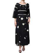 Dolce & Gabbana Black Silk Daisy A-line Long Maxi Dress - Zeiniez