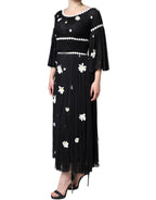 Dolce & Gabbana Black Silk Daisy A-line Long Maxi Dress - Zeiniez