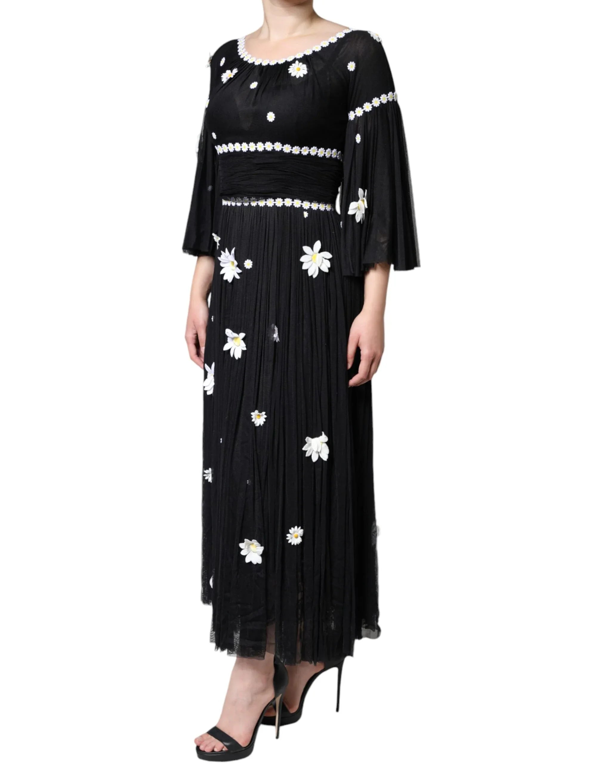 Dolce & Gabbana Black Silk Daisy A-line Long Maxi Dress - Zeiniez