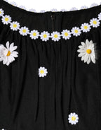Dolce & Gabbana Black Silk Daisy A-line Long Maxi Dress - Zeiniez