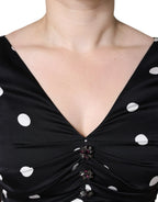 Dolce & Gabbana Black Silk Polka Dot Vneck Tassel Midi Dress - Zeiniez