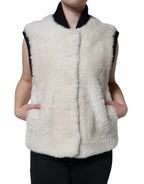 Burberry White WARRENFORD Shearling Leather Vest Coat Jacket - Zeiniez
