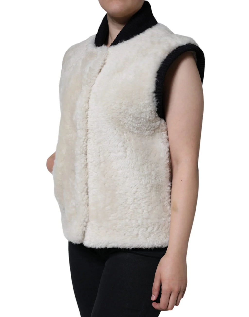 Burberry White WARRENFORD Shearling Leather Vest Coat Jacket - Zeiniez