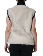 Burberry White WARRENFORD Shearling Leather Vest Coat Jacket - Zeiniez