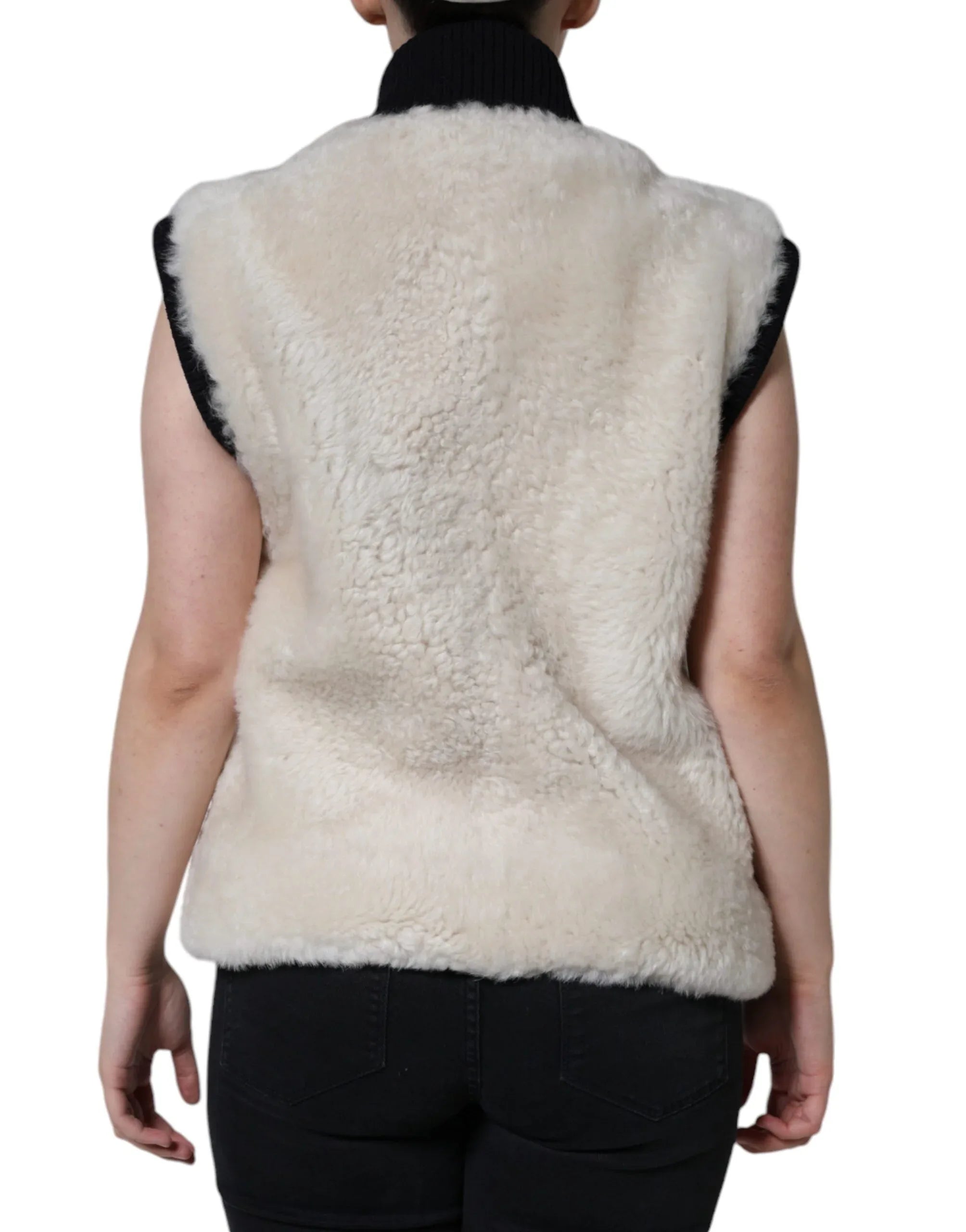 Burberry White WARRENFORD Shearling Leather Vest Coat Jacket - Zeiniez
