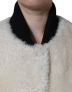 Burberry White WARRENFORD Shearling Leather Vest Coat Jacket - Zeiniez