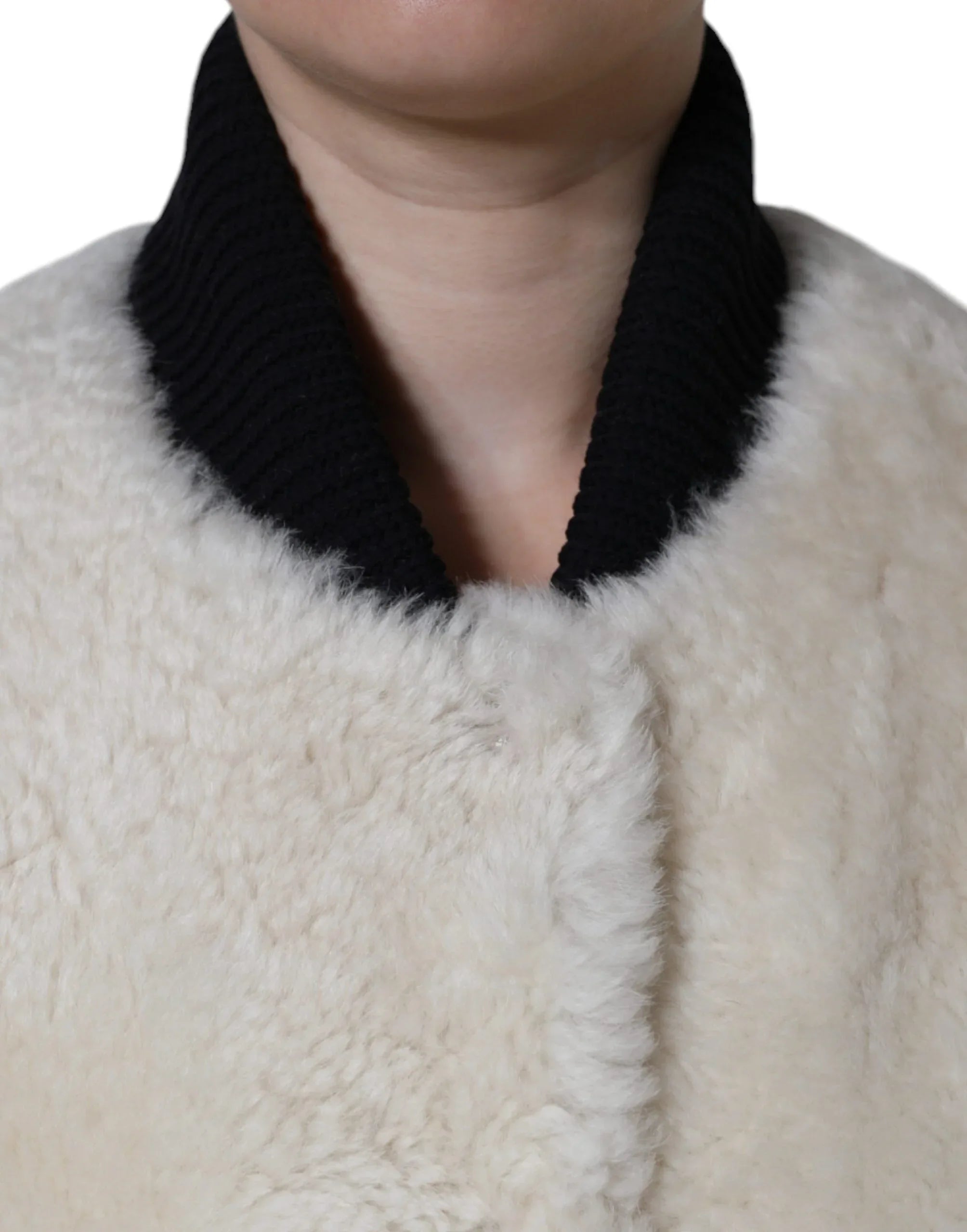 Burberry White WARRENFORD Shearling Leather Vest Coat Jacket - Zeiniez